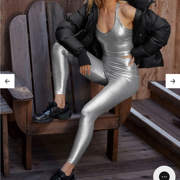 Beyond Yoga Pants - Beyond Yoga Metallic Silver Leggings